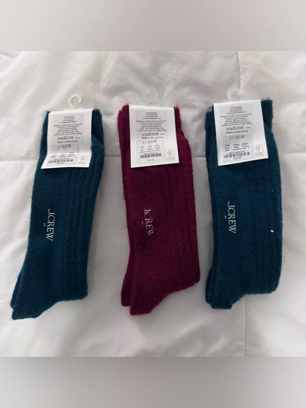 J. Crew Ribbed Trouser Socks in Teal and Burgundy